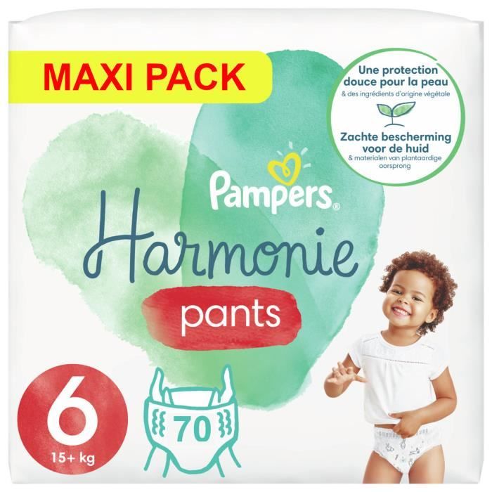 Couches Pampers Harmonie Taille 6 - 70 couches - Douceur Naturelle - Absorption Supérieure - Ajustement Parfait