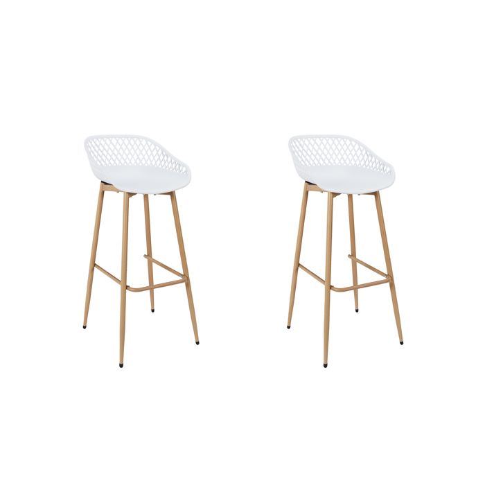 Lot de 2 Tabourets - HOME DECO FACTORY - Malaga - Haut - Contemporains - Blanc et marron