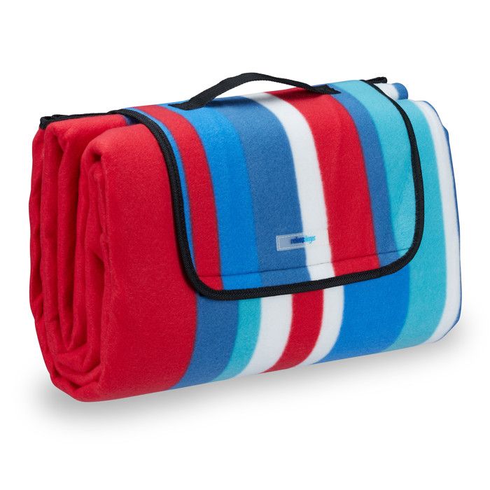 Relaxdays Couverture Pique-Nique XXL 200x300 Cm Bleu/Blanc - Tapis De Plage Imperméable Et Isolé Pour 6-9 Personnes