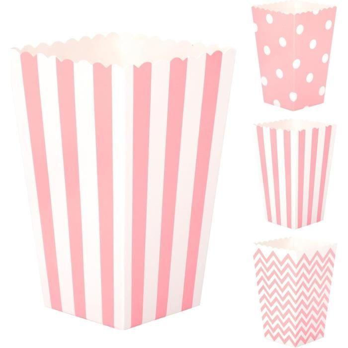 JOYSKY Boîtes à Pop-Corn Rayées Rose - Lot De 26 | Sacs à Bonbons Pour Fête, Cinéma, Anniversaire Ou Noël
