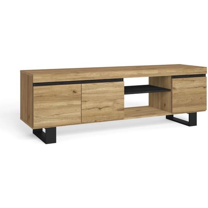 Meuble TV mod.NATURALE Chêne/Noir 2 portes et 2 logements salon-séjour 160x40x53cm RF984 Meuble TV mod.NATURALE Chêne/Noir 2 portes et 2 logements salon-séjour 160x40x53cm RF984