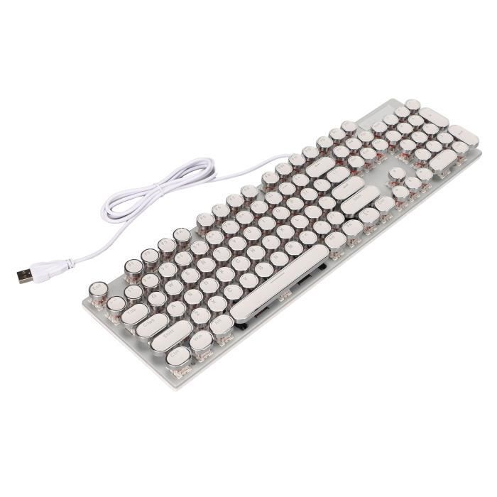 Clavier Mécanique Rétro Sans Fil - Style Machine à écrire Avec Touches Rondes Et Rétroéclairage RGB (Bois, Interrupteur Bleu)