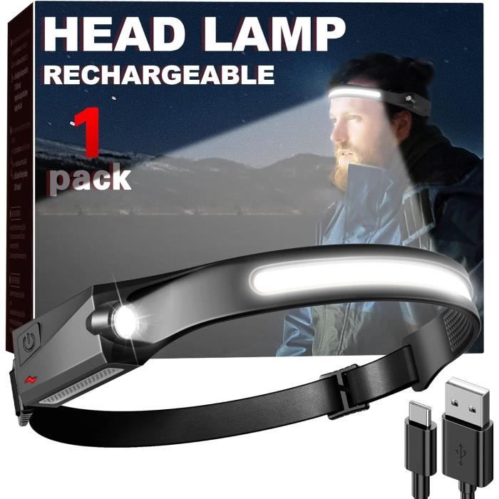 Lampe frontale rechargeable puissante, lampe frontale LED Ipx4 lampe  frontale étanche pour la course et la pêche de nuit Mimenor