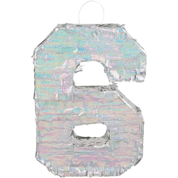 Piñata Chiffre Holographique Boland 40x28x8cm - Argent - Anniversaire, Jubilé - Jeu à Casser