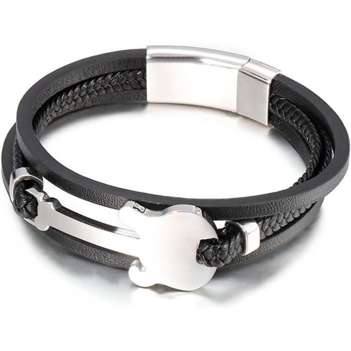 Bracelet Cuir Tressé Homme Noir – Acier Titane, Style Classique Et Tendance Pour Cadeau
