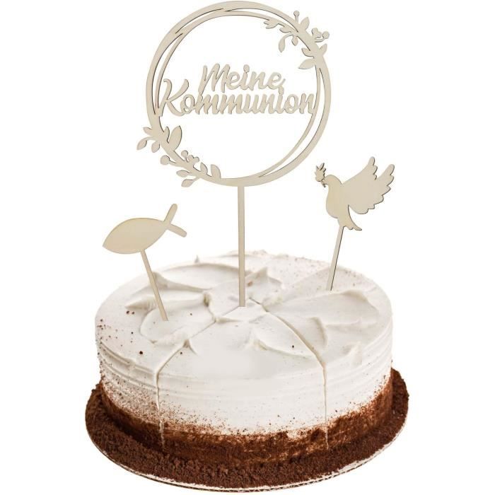 Déco Communion En Bois - 3 Toppers Pour Gâteau En Français - Fille Garçon Baptême Cérémonie