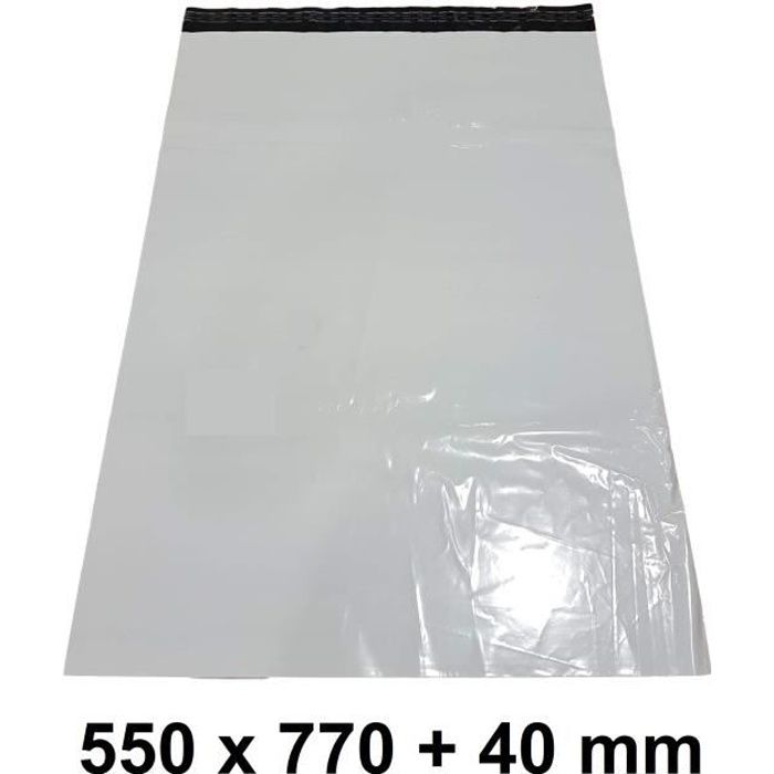 5X Enveloppe Plastique 350x450+40mm Adhésif Blanche Opaque Indéchirable 60u 