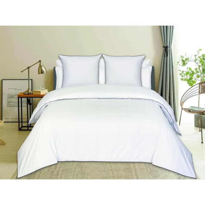 Parure de lit en percale de coton 80 fils/cm² Housse de couette 220x240 cm + 2 taies d