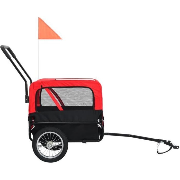 abi remorque de vélo pour chiens et poussette 2-en-1 rouge et noir avec housse de pluie en plastique amovible vgeby
