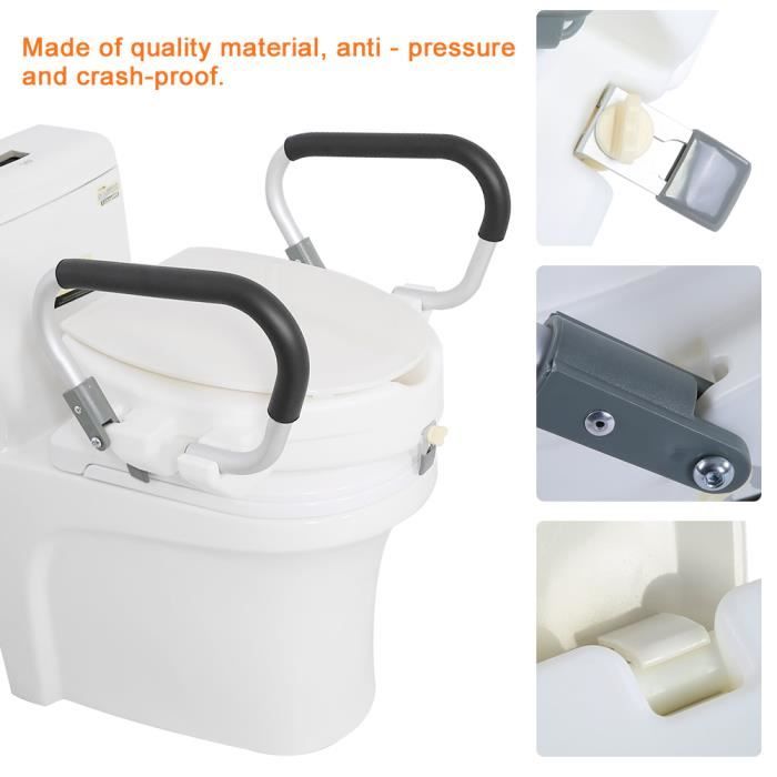 Tout NEUF Siège de toilette surélevé de 10 cm avec bras rembourrés amovibles de couvercle pour