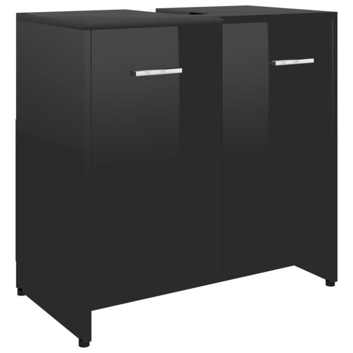 Armoire de salle de bain Noir brillant 60x33x58 cm Aggloméré 802577