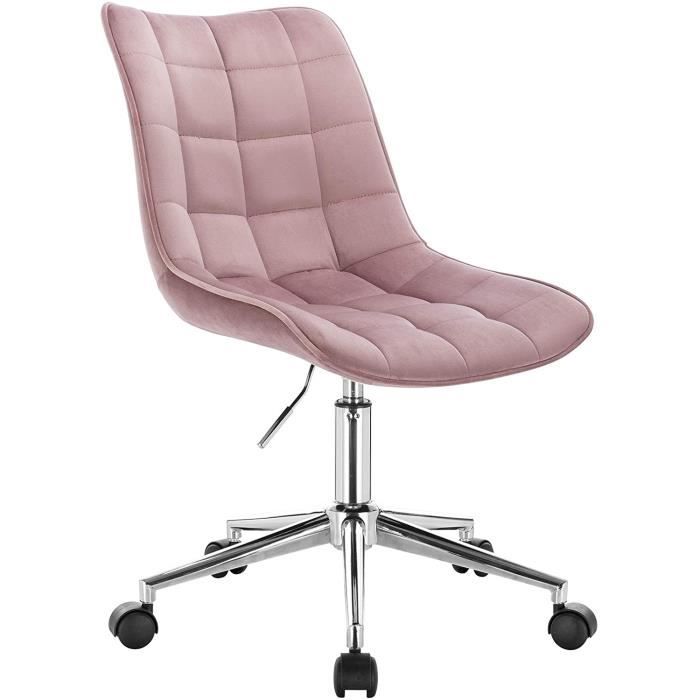 Chaise de bureau à roulettes enfant en velours - rose poudré