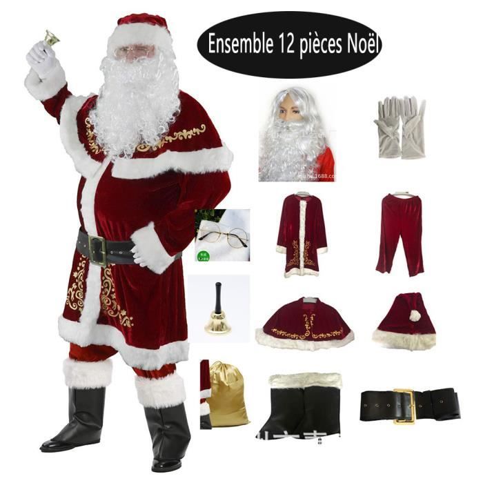 Costume de Père Noël pour Hommes 12 pcs Complet de Déguisement de