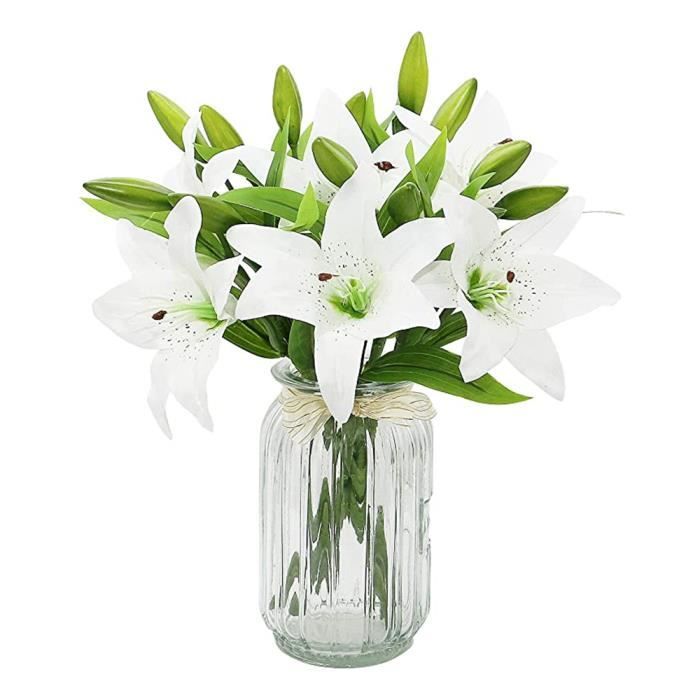 XJYDNCG Lot de 6 fleurs de lys artificielles - bouquet de lys artificiels -  fleurs en latex au toucher réel (blanc) - Cdiscount Maison
