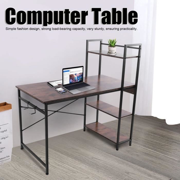 FAE -Table d'ordinateur Bureau de type H d'écriture industrielle marron ...