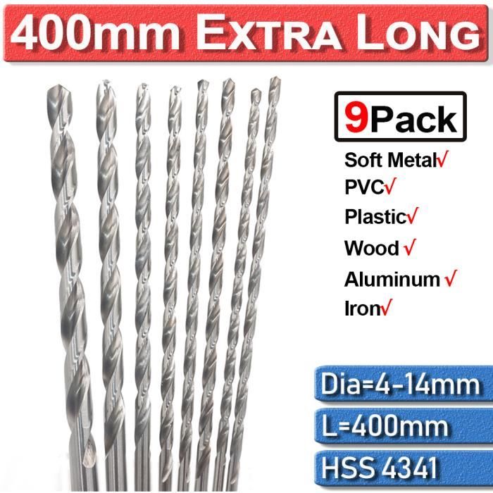 Forets Hélicoïdaux Extra Longs 3 Mm – Longueur Totale 300 Mm – Acier Rapide Revêtu Titane – Lot De 5 – Pour Métaux, Bois, Plastique