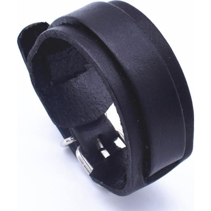 Zense - Bracelet de force pour homme en cuir ajustable noir ZB0336