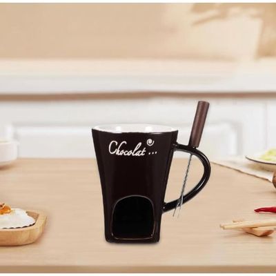 Tasse à Fondue Au Chocolat Individuelle - 130 Ml Céramique - Fourchette Incluse - Idéale Pour Dessert Romantique, Anniversaire, Soirée - Chauffage Par Bougie (non Fournie) - 7