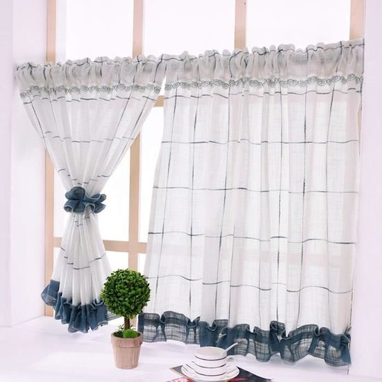 Rideau Brise-Bise HongYa 45x90cm - Motif Fleurs Et Carreaux Rouge - Pour Cuisine/Salle De Bain