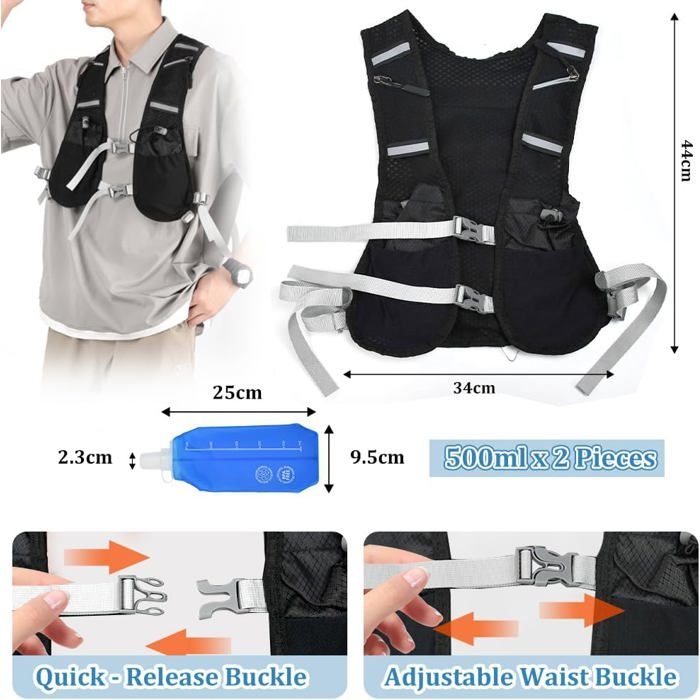 SKYSPER Gilet D’hydratation 12L Pour Running Et Trail – 2 Bouteilles Souples 500ml, Poches Multiples, Léger 230g