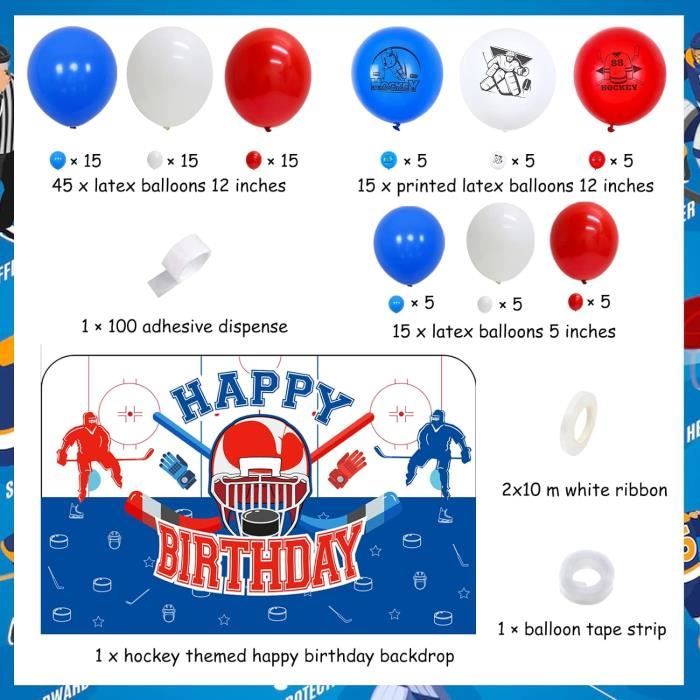 Décorations De Fête Sur Le Thème Du Hockey - 9 Pièces En Nid D'abeille - Pour Anniversaire, Baby Shower, Mariage - Couleurs Bleu Et Rouge - Faciles à Assembler - 4