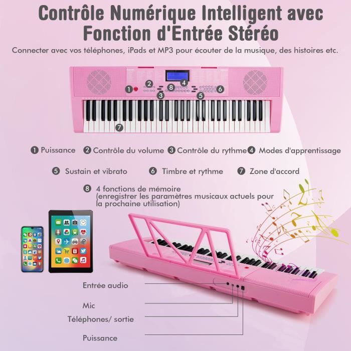 Kit clavier numérique 61 touches + Pieds + Support de Partition + Casque +  Tabouret - Cdiscount Instruments de musique