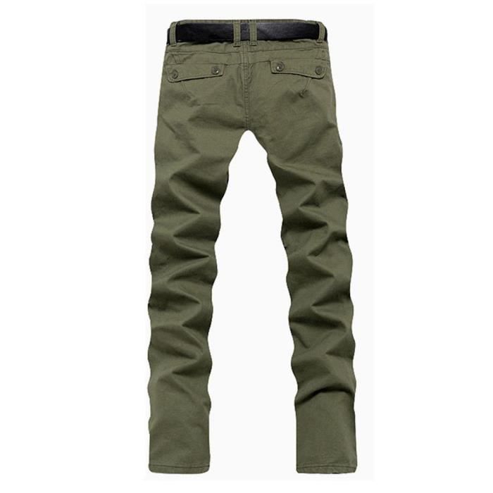 Pantalon Cargo Homme Slim Fit en Coton Casual Pantalon Multi-poches Couleur  Unie Vert militaire