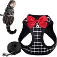 AS12205-Harnais pour animaux de compagnie plomb de chatons doux réglables Chiot petit chien gilet chat harnais noir m-2
