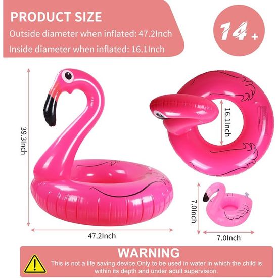 Bouée Flamant Rose Géant Adulte/enfant – 105 Cm Avec Porte-gobelet, PVC épais, 2 Chambres à Air, Réparation Incluse