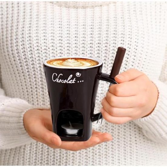 Chocolat Pour Fondue Tasse Fondue Chocolat, Service U00c0 Fondue Au Chocolat En Cu00e9ramique De 200 Ml Avec Fourchettes, Ustensiles De Cuisine - Maison Mug Fondue Chocolat Bougie