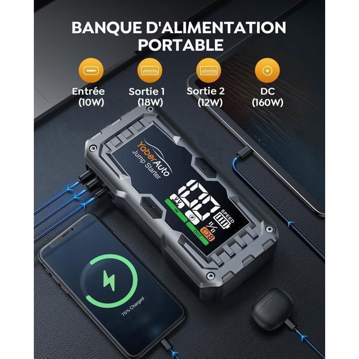 Booster Batterie Voiture ACEZUK 6000A - 26800mAh Avec Compresseur Air 150PSI | Démarreur USB LED 12V
