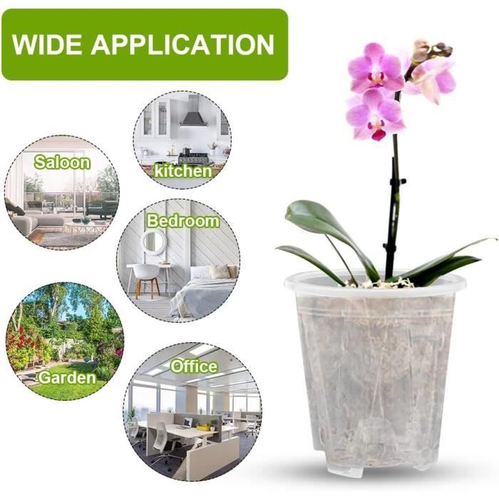 2 Pots Pour Orchidées Kalapanta Ø16cm - Plastique Transparent Avec Drainage + Soucoupes - Culture Racines Visibles