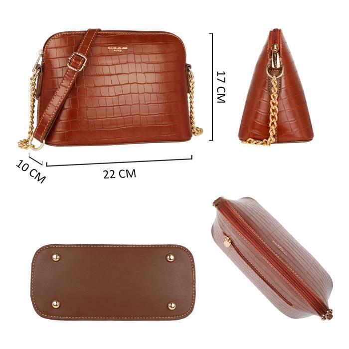 David Jones Petit Sac Bandouliere Femme Cuir PU Vernis Crocodile Sac a Main Chaine Doree Porte Epaule Besace Sacoche Marron Cdiscount Bagagerie Maroquinerie