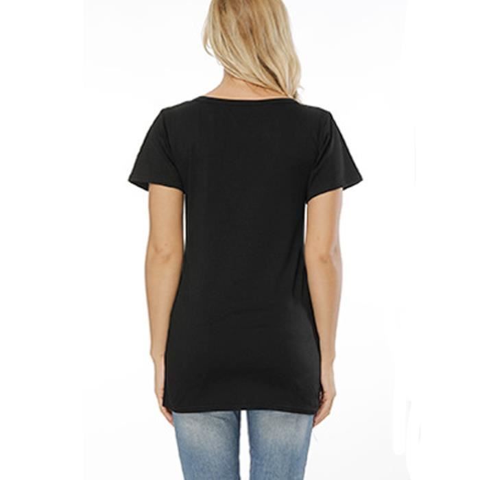T Shirt Femme mode baggy T-shirt Col de bouton T-shirt long irrégulier Tee  Shirt Femme simple