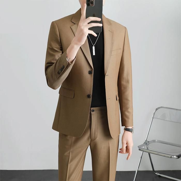 Veste De Costume Homme En Coton Et Lin | Coupe Droite Col Châle | 2 Boutons | Blazer Élégant Et Formel | Couleur Unie