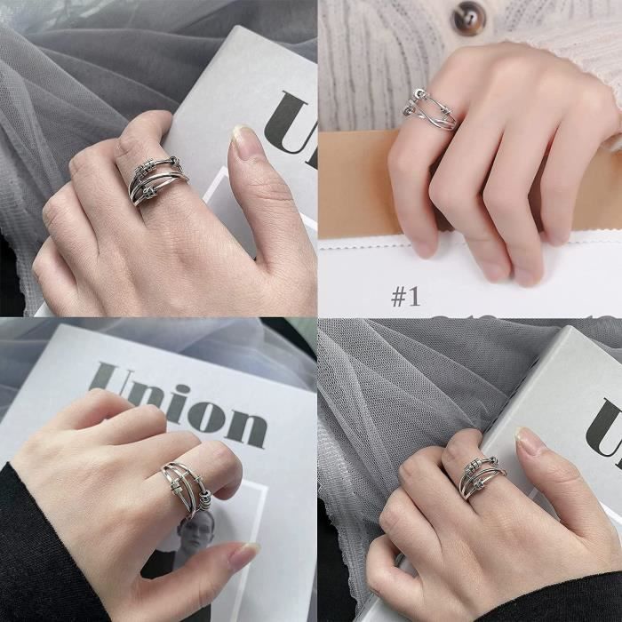 Bague Anti Stress Femme bagues Argent Fidget Peace ajustable Anneaux réglable Spinner Lot de Bague réglables pour Femmes Fille