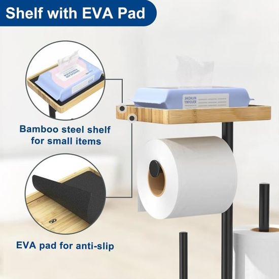 Porte-Papier Toilette Débout Acier Inoxydable - Avec Brosse Et Range-Lingettes - Design Sans Percage