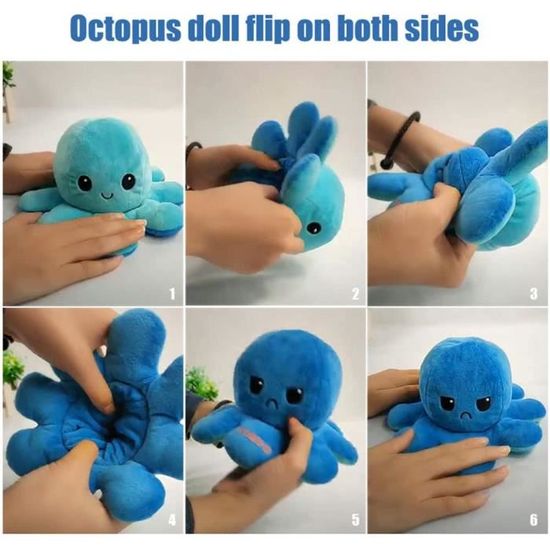 UAIUI 1 pi/èce Pieuvre Mignonne en Peluche Jouets Poup/ée de Poulpe Flip Double-Sided Poup/ée danimaux en Peluche de Poulpe R/éversible Doux Cadeaux de Jouets Cr/éatifs pour Enfants Famille Amis