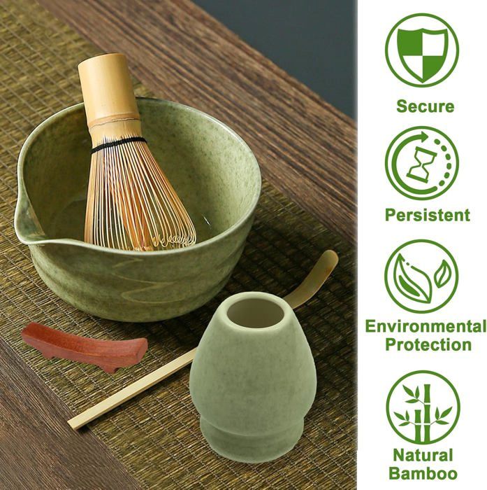 Set Matcha Japonais WIYETY - Fouet Chasen + Cuillère Chashaku En Bambou Naturel (3 Pièces)