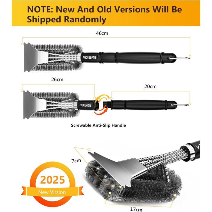 Brosse Barbecue, 3 En 1 Brosse De Nettoyage Pour Barbecue Avec Racloir, Long Manche Poils Acier Inoxydable 43cm Sécurité