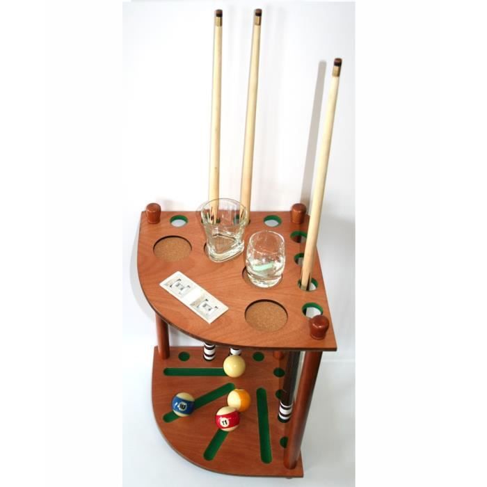 Porte-queues De Billard Mural – Bois De Chêne, 4 Clips, Revêtement Feutré, 27 Cm, Montage Rapide