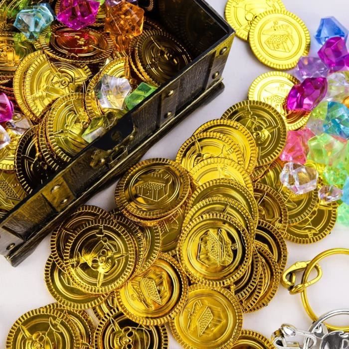 Lot De 325 Trésors De Pirate - 125 Pièces D'or Et 200 Pierres Précieuses Pour Enfants, Chasse Au Trésor Et Décoration D'anniversaire