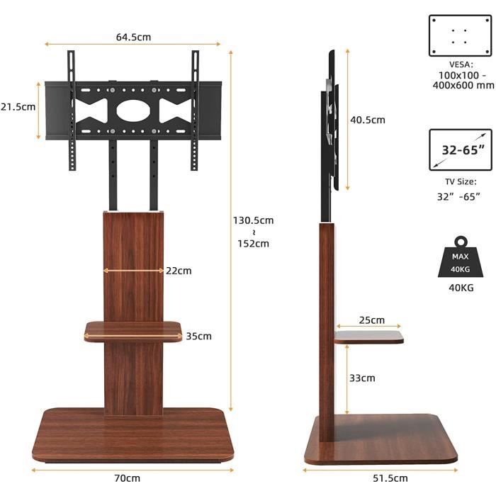 Support TV Sur Pied Medla – Universel 32-100 Pouces, Hauteur Réglable, Charge 40kg, VESA 800x400mm