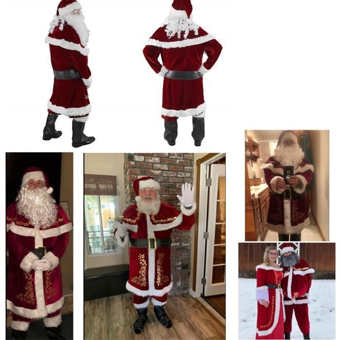 Costume de Père Noël pour Hommes 12 pcs Complet de Déguisement de