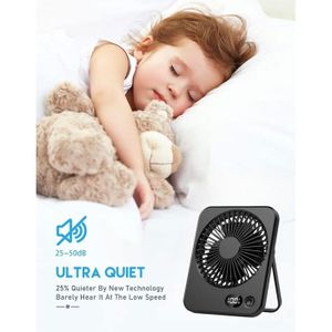 WUSJCOF Mini Ventilateur Portable USB Rechargeable 2500mAh – Jusqu'à 48h D'Autonomie, Silencieux, Écran LED (Blanc)