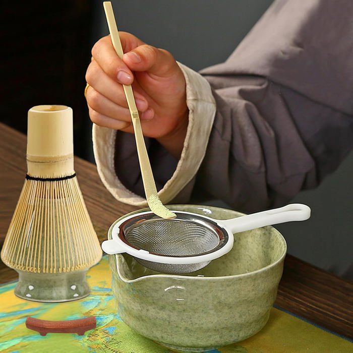 Kit De Démarrage Matcha 5 Pièces - Bol Céramique Avec Bec, Fouet En Bambou, Passoire Inox, Cuillère Et Support (sans Poudre) - Idéal Cérémonie Et Débutants