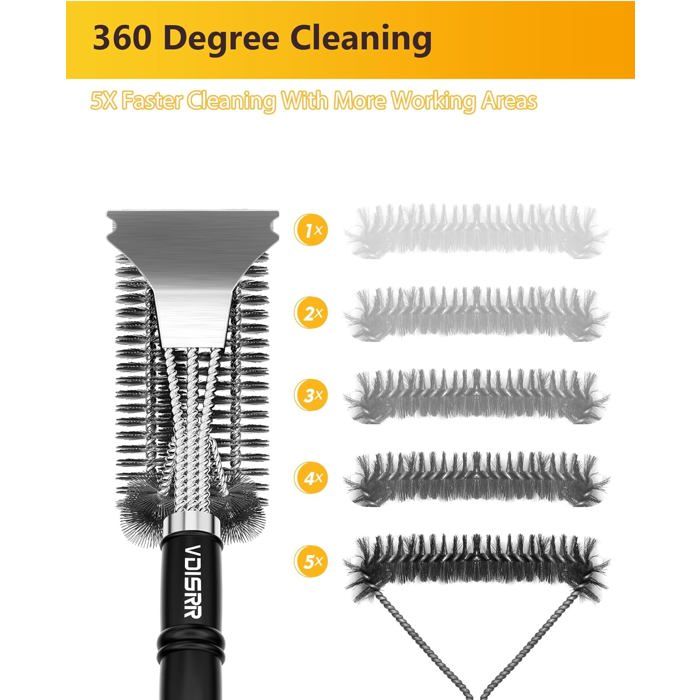 Lot De 3 Brosses Pour Barbecue - En Laiton Et Acier Inoxydable, Manche Anti-brûlure - Nettoyage Profond