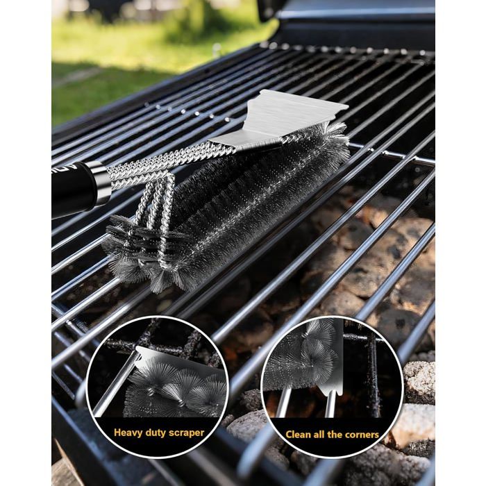 Kit De 3 Brosses Pour Barbecue – Poils En Laiton, Manche Isolant Anti-chaleur – Nettoyage Rapide De Tous Types De Grils