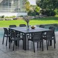 Table de jardin rectangulaire 3 en 1 en résine de synthèse - Julie - Rectangulaire  + 8 fauteuils de jardin empilables Tisara-0
