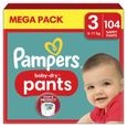 Pampers Couches-Culottes Baby-Dry Pants Taille 3 (6-11 kg), 104 Couches-Culottes Bébé, Giga Pack, Maintien 360° Contre les Fuites,-0